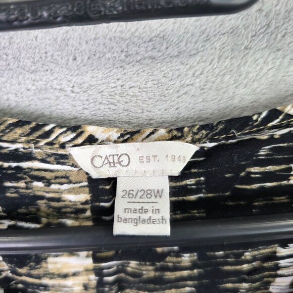 Womens Cato Black & Beige Abstract Print Rayon Blouse V Neck Tie Size 26/28W - Picture 2 of 8